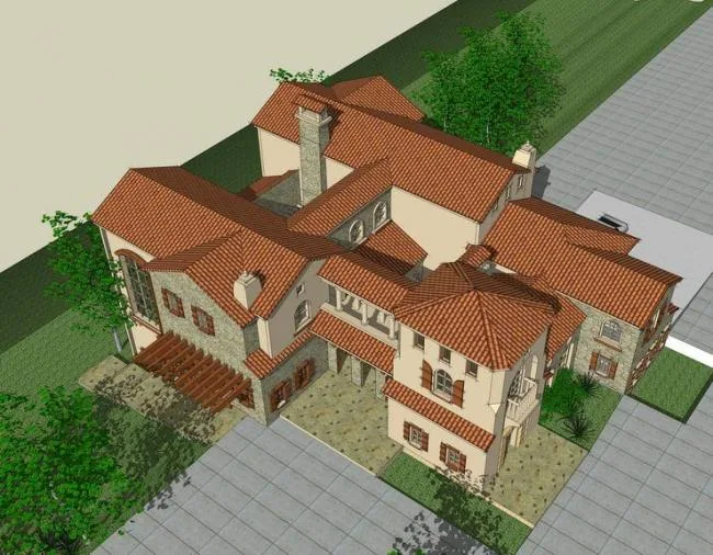 Sketchup别墅模型|独栋别墅，西班牙古典风格