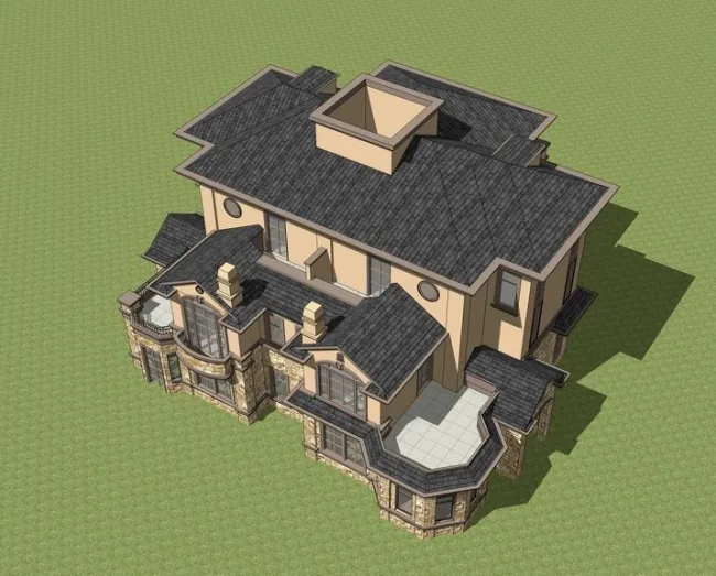 Sketchup别墅模型|双拼别墅，法式古典风格