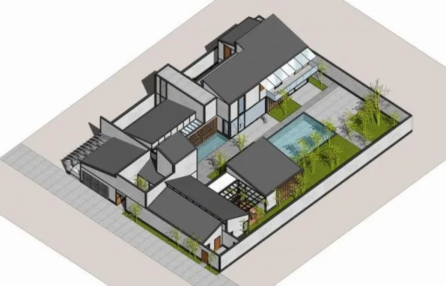 Sketchup别墅模型|独栋别墅，新中式风格