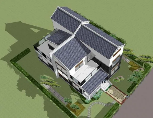 Sketchup别墅模型|独栋别墅，叠拼，中式风格