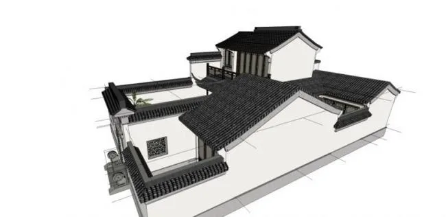 Sketchup别墅模型|独栋别墅，中式风格