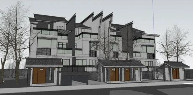 Sketchup别墅模型|联排别墅，徽派民居风格