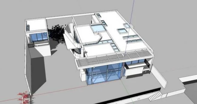 Sketchup别墅模型|加利福尼亚海滩别墅，白色派理查德.迈耶，现代风格