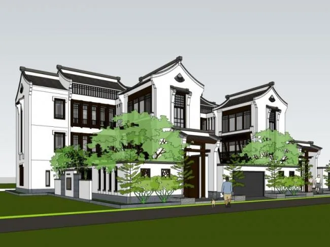 Sketchup别墅模型|独栋别墅，中式风格