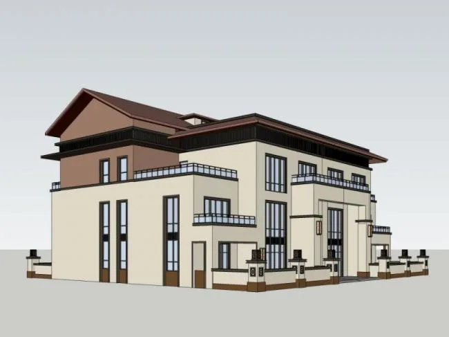 Sketchup别墅模型|独栋别墅，现代中式风格