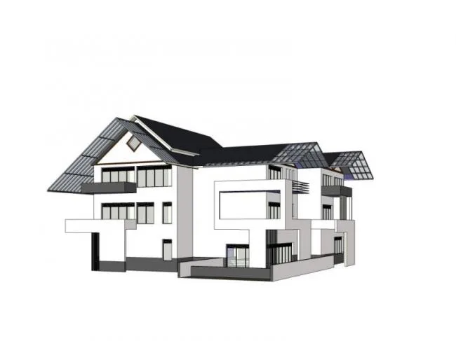 Sketchup别墅模型|叠拼别墅，现代中式风格