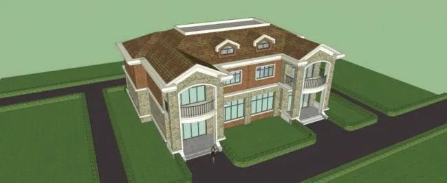 Sketchup别墅模型|双拼别墅，西方新古典