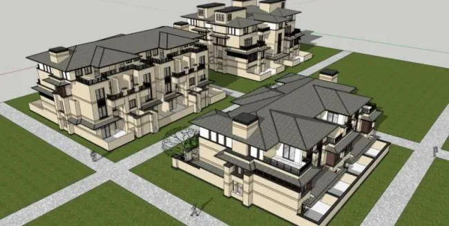 Sketchup别墅模型|联排别墅，现代风格
