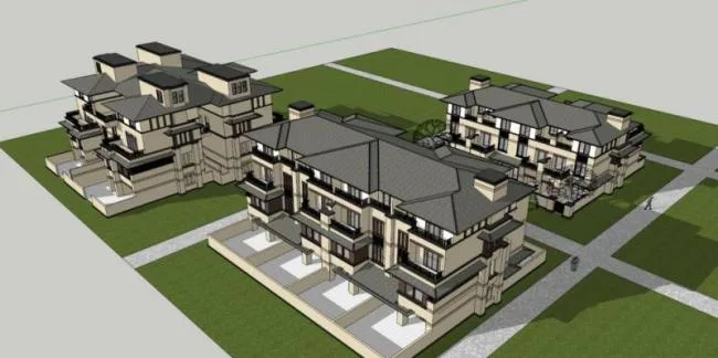 Sketchup别墅模型|联排别墅，现代风格