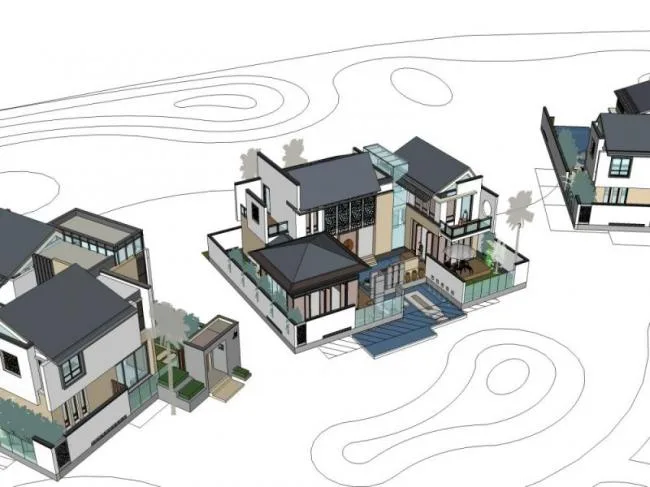 Sketchup别墅模型|独栋别墅，现代风格