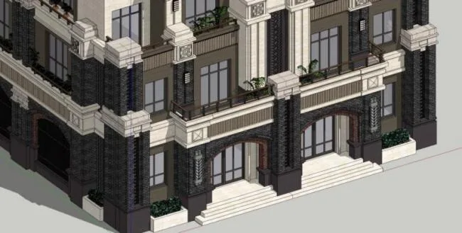 Sketchup别墅模型|联排别墅，古典风格