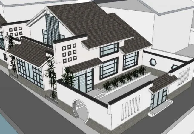 Sketchup别墅模型|独栋别墅，中式风格