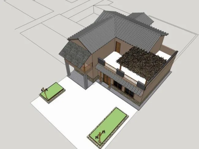 Sketchup别墅模型|独栋别墅，中式风格