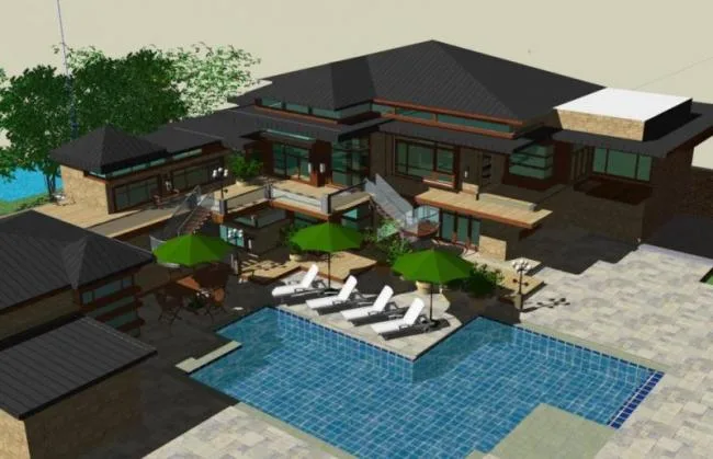 Sketchup别墅模型|独栋别墅，现代中式风格，酒店式度假别墅