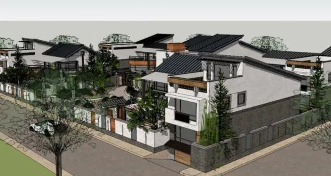 Sketchup别墅模型|别墅群，现代中式风格