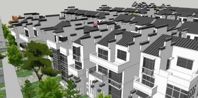 Sketchup别墅模型|别墅群，徽派民居