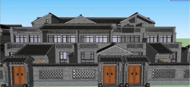 Sketchup别墅模型|别墅群，中式风格