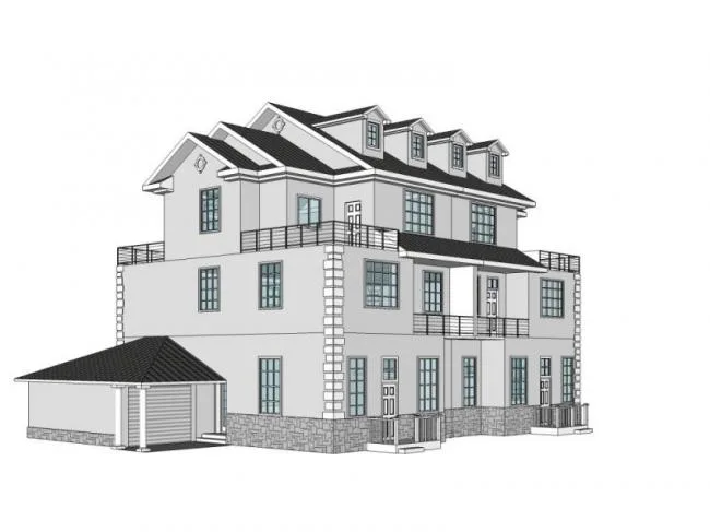 Sketchup别墅模型|叠拼别墅，中式风格