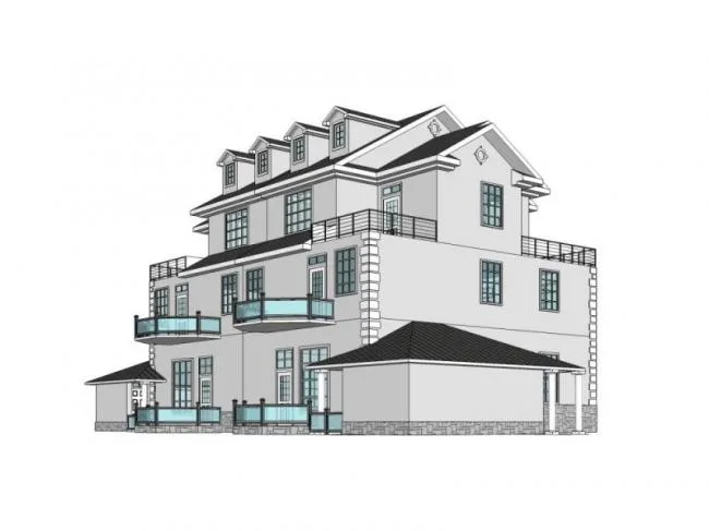 Sketchup别墅模型|叠拼别墅，中式风格
