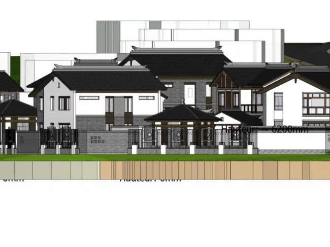 Sketchup别墅模型|别墅群，中式风格