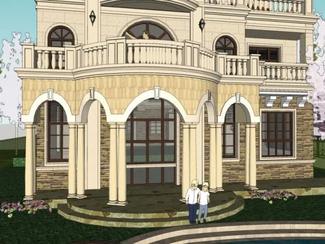 Sketchup别墅模型|独栋别墅，古典风格
