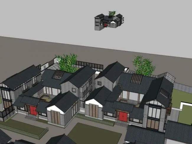Sketchup别墅模型|叠拼别墅，中式风格