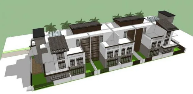 Sketchup别墅模型|联排别墅，现代风格
