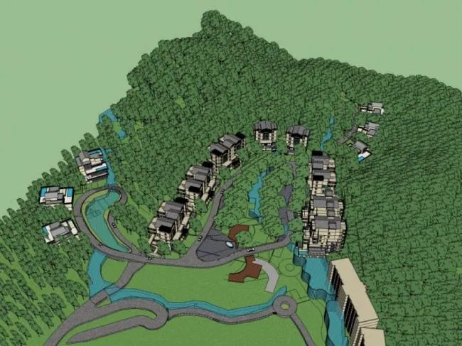 Sketchup别墅模型|联排别墅，温泉别墅区，现代风格