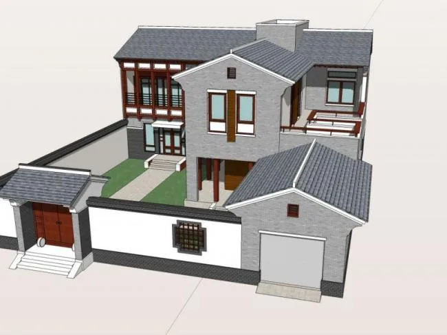 Sketchup别墅模型|独栋别墅，中式风格