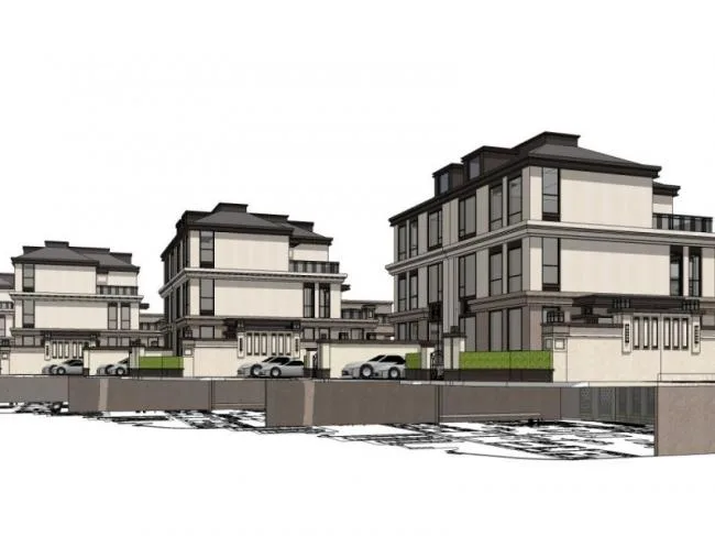 Sketchup别墅模型|双拼别墅，现代风格