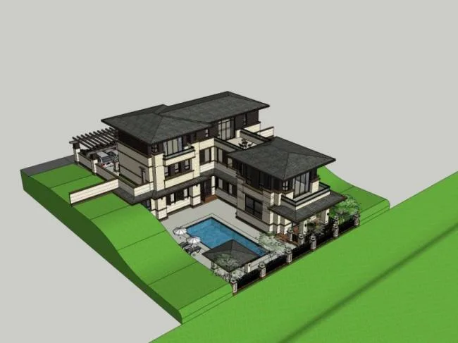 Sketchup别墅模型|叠拼别墅，现代风格