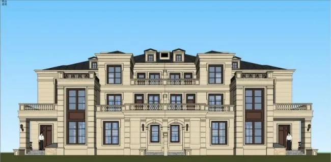 Sketchup别墅模型|双拼别墅，现代风格