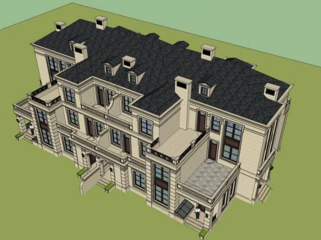 Sketchup别墅模型|双拼别墅，现代风格