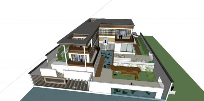 Sketchup别墅模型|独栋别墅，现代中式风格