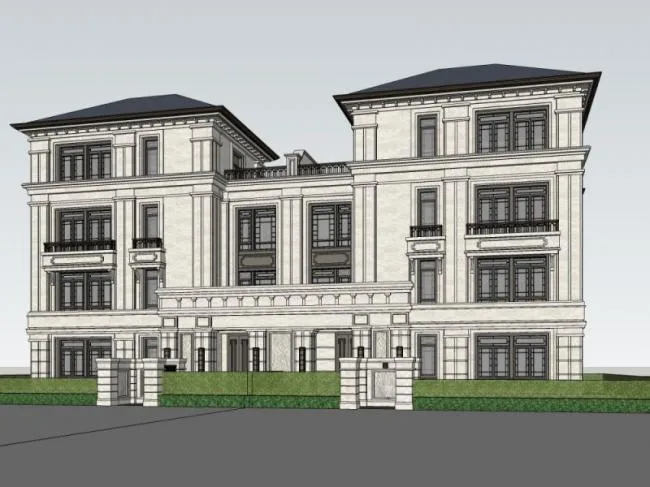 Sketchup别墅模型|双拼别墅，古典风格