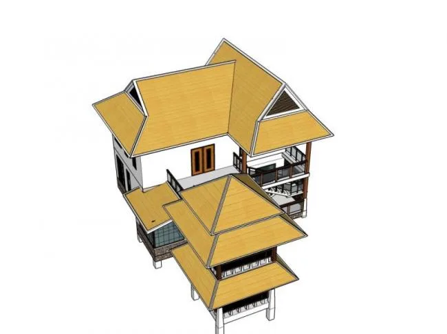 Sketchup别墅模型|独栋别墅，东南亚风格，古典风格