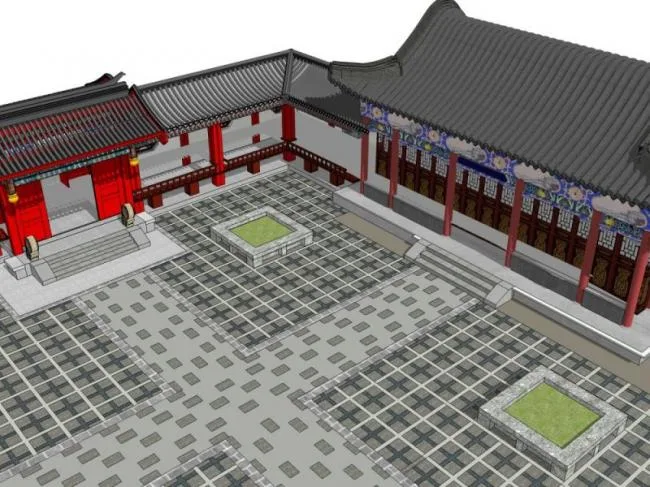 Sketchup别墅模型|四合院别墅，中式风格
