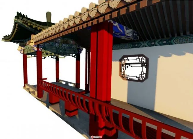 Sketchup别墅模型|四合院别墅，中式风格