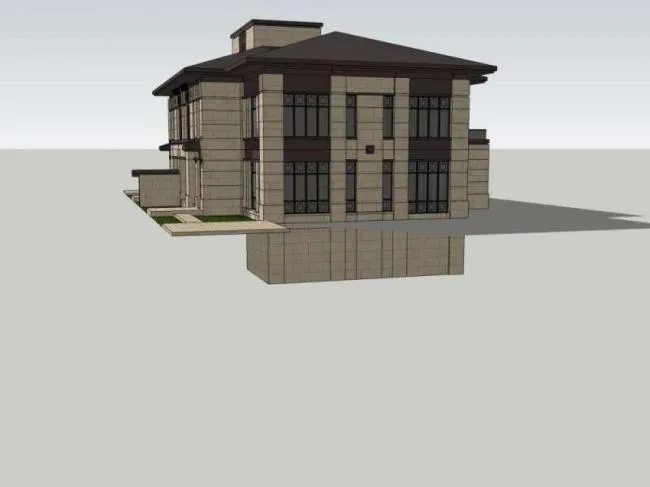 Sketchup别墅模型|双拼别墅，现代中式风格