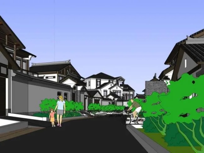 Sketchup别墅模型|别墅群，中式风格