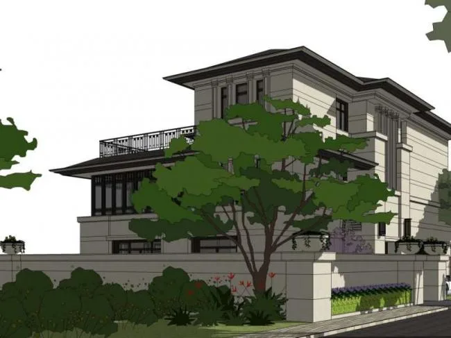 Sketchup别墅模型|独栋别墅，古典风格