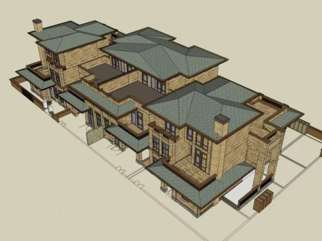 Sketchup别墅模型|双拼别墅，古典风格