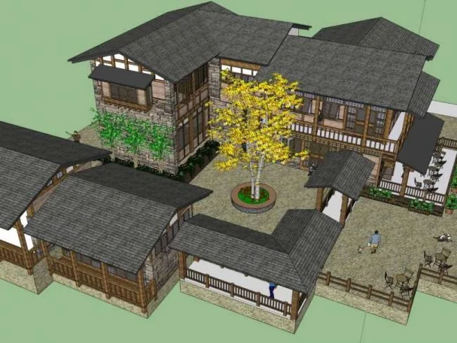 Sketchup别墅模型|独栋别墅，中式风格