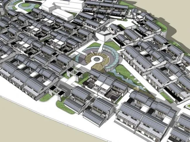 Sketchup别墅模型|别墅住宅群，中式风格