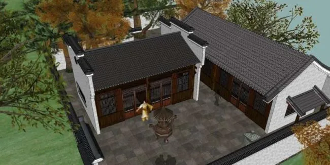 Sketchup别墅模型|住宅别墅院落，中式风格