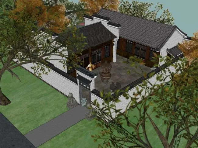 Sketchup别墅模型|住宅别墅院落，中式风格