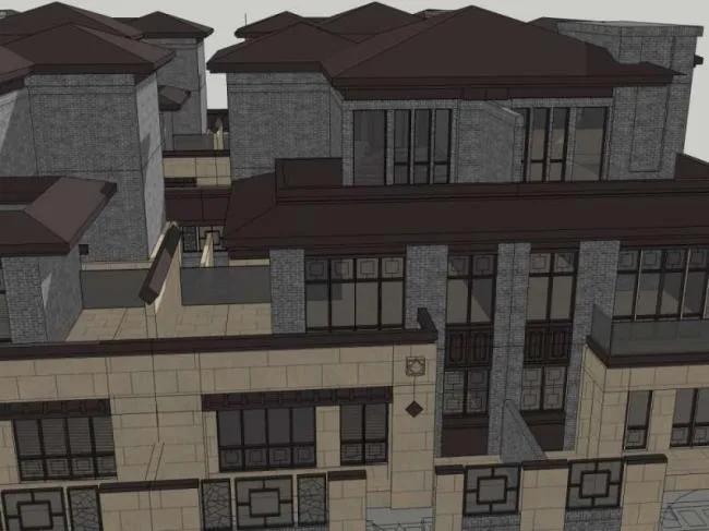 Sketchup别墅模型|叠拼别墅，现代中式风格