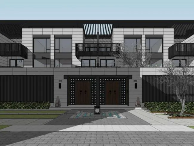 Sketchup别墅模型|联排别墅，现代中式风格