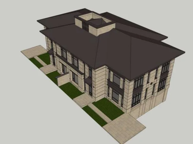 Sketchup别墅模型|双拼别墅，古典风格