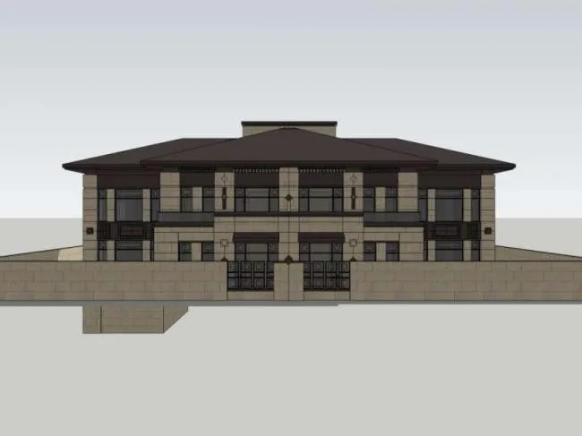 Sketchup别墅模型|双拼别墅，古典风格